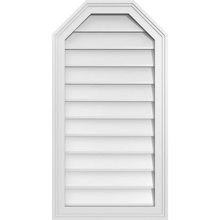 Ekena Millwork Octagonal Top Surface Mount PVC Gable Vent w/ 2"W x 1-1/2"P Brickmould Frame, 18"W x 34"H GVPOT18X3402SN